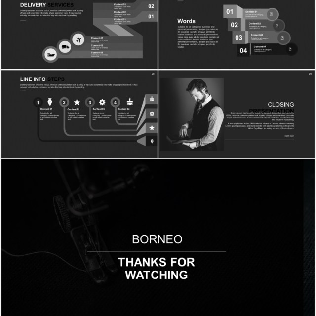 黑色高端商务工作汇报数据图表PPT模板BORNEO
