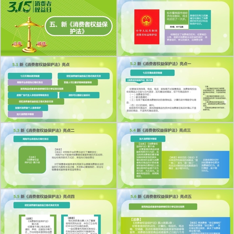 绿色清新315国际消费者权益保护日宣传PPT模板
