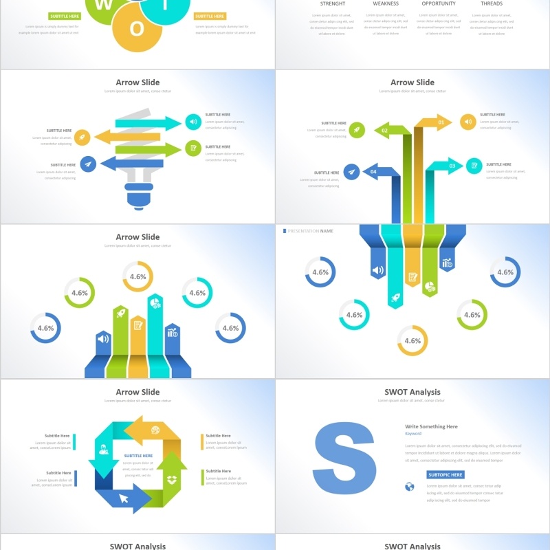 彩色SWOT信息可视化动态表格PPT图表