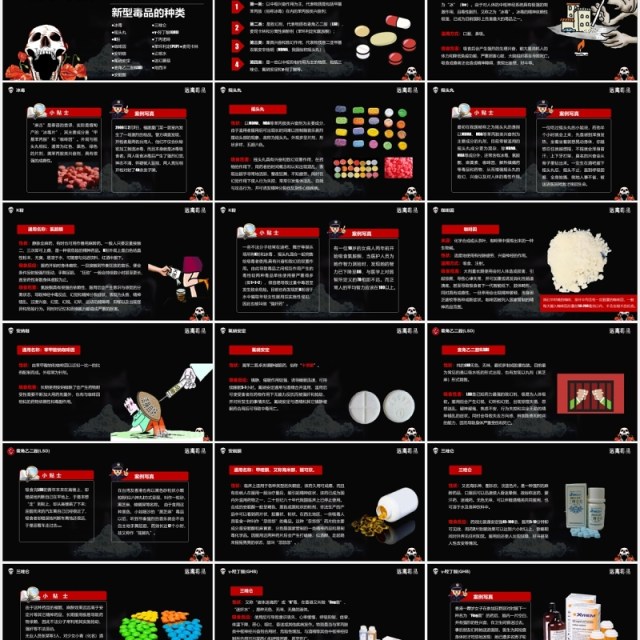 高级黑色远离毒品禁毒知识宣传教育PPT模板