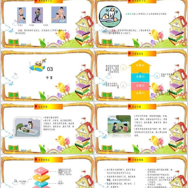 卡通中小学生常用急救知识课件PPT模板