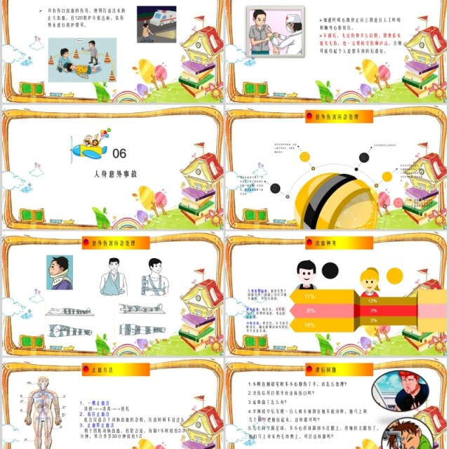 卡通中小学生常用急救知识课件PPT模板 卡通中小学生常用急救知识课件PPT模板