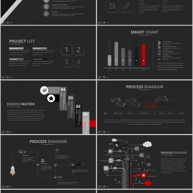 黑色高端商务PPT信息图表模板HICE Powerpoint