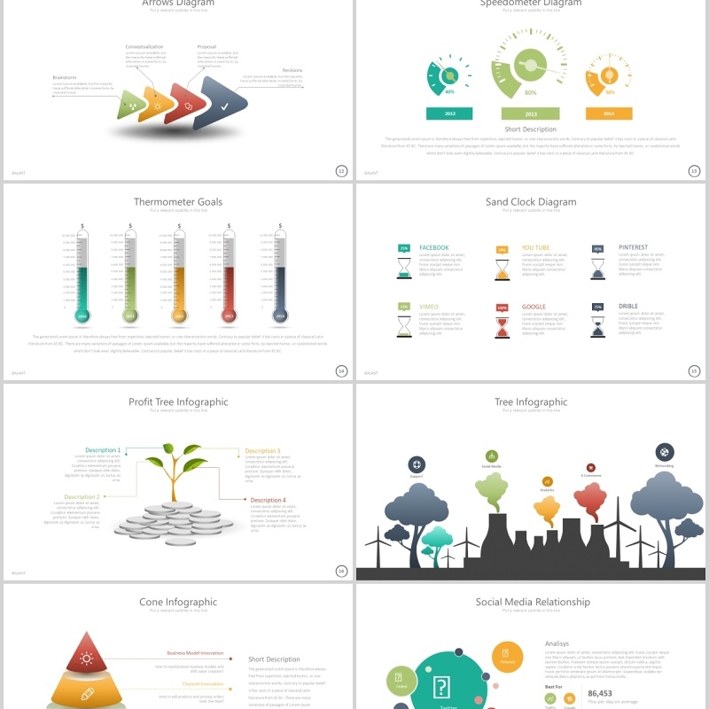 创意温度计沙漏实验柱形关系图仪表盘PPT素材模板GALANT Powerpoint