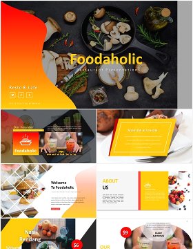 餐厅美食可视化图表展示PPT模板foodaholic powerpoint template