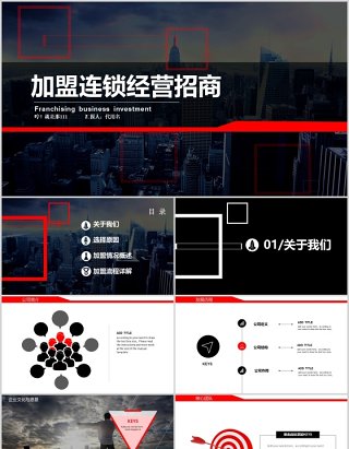 黑色简约加盟连锁经营招商PPT模板