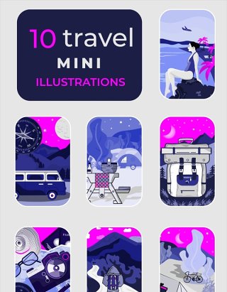 10套户外旅游旅行度假人物物品插画矢量素材