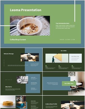 绿色商业咖啡店宣传介绍PPT模板Leoma-Coffee Shop Powerpoint