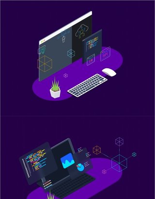 区块链平台2.5D等距插画矢量素材等距图 Blockchain Platform Isometric Illustration