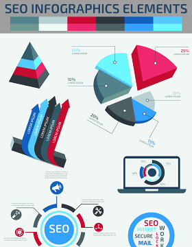 SEO信息图形元素集饼图箭头海报/PPT图表元素海报/PPT可编辑矢量素材