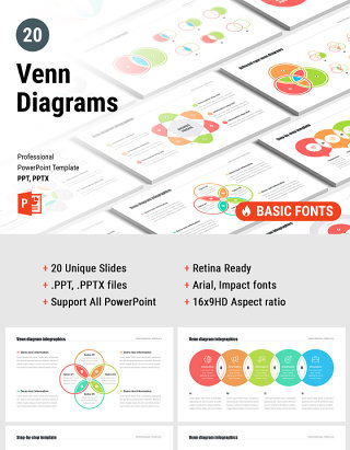 交集圆文氏图维恩图交叉PPT信息图表素材包 Venn diagram PowerPoint template pack