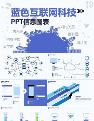 原创蓝色互联网科技PPT信息图表