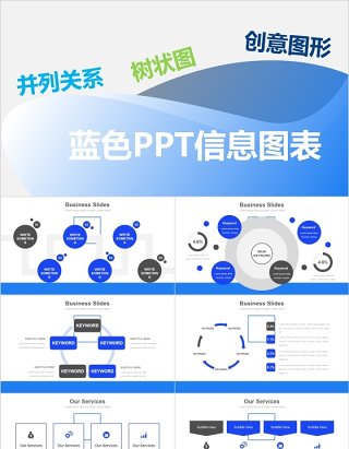 原创蓝色创意树状图PPT信息图表