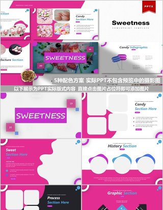 甜品蛋糕零食美食餐饮PPT模板Sweetness Powerpoint Template