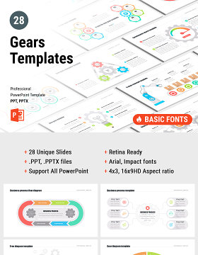 齿轮PPT幻灯片演示 PowerPoint Gears template