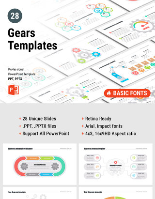 齿轮PPT幻灯片演示 PowerPoint Gears template