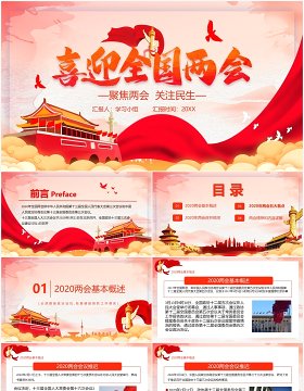 喜迎全国两会政府工作报告PPT模板党建党政