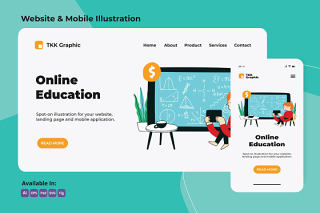 线上教育登录页和移动设计矢量插画素材Online Education landing page and mobile designs