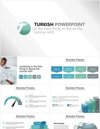 简约商务工作汇报箭头流程图信息图表PPT模板turkish powerpoint