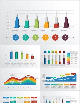 柱状图折线图条形图数据分析图表PPT动态元素素材