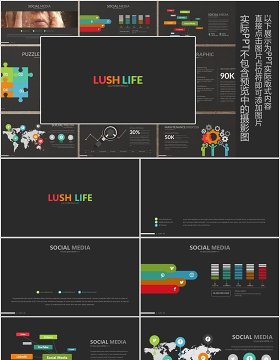 实用工作通用PPT拼图信息图表模板LUSH LIFE Powerpoint