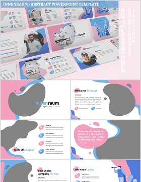 蓝粉色创意图片排版教育行业PPT模板Innenraum - Abstract Powerpoint Template