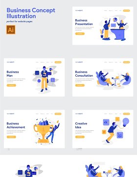 10套商业商务市场业务概念人物插画AI矢量素材用于UI界面设计
