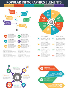 饼图树状图流行信息图形元素集海报/PPT可编辑矢量素材