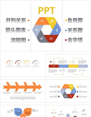 并列关系箭头图表流程图鱼骨图关系图金字塔PPT图表