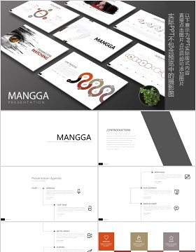 水墨图形公司介绍PPT信息图表模板可插图片Mangga Powerpoint