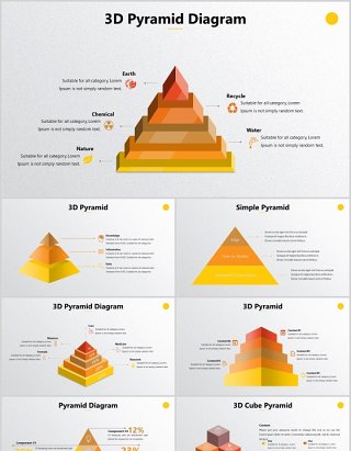 3D金字塔倒三角形信息可视化图表PPT可编辑元素素材