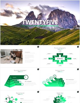 绿色简洁商务PPT数据可视化图表素材模板twenty 5 powerpoint template