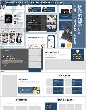 蓝色简约学术汇报PPT图片排版模板Academia - Education Powerpoint Template