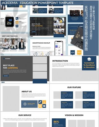 蓝色简约学术汇报PPT图片排版模板Academia - Education Powerpoint Template