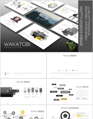 灰色简洁高端商务PPT模板信息图表Wakatobi Powerpoint