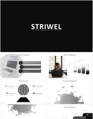 黑白灰简约商务可视化工作阶梯图表PPT模板striwel powerpoint