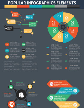 饼图折线图条形目录流行信息图形元素集海报/PPT可编辑矢量素材