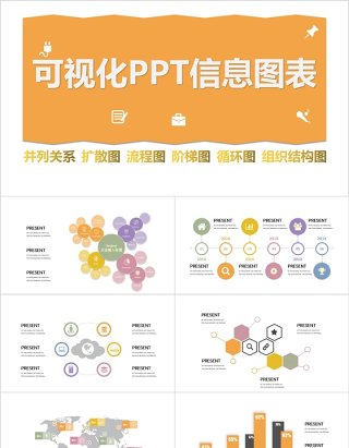黄色简洁商务循环图可视化PPT信息图表