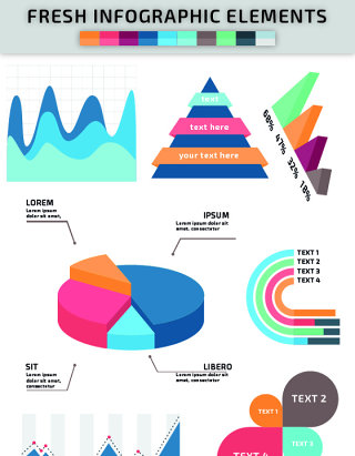 金字塔饼图折线齿轮彩色信息图表元素海报/PPT可编辑矢量素材