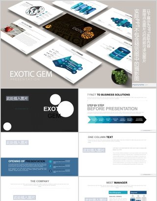 蓝色系3D立体公司宣传介绍金字塔箭头流程图可视化图表PPT可插图排版模板素材EXOTIC GEM Powerpoint