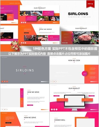 沙朗牛排美食餐饮PPT模板Sirloins Powerpoint Template