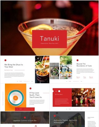 烹饪餐厅美食展示宣传PPT模板tanuki culinary restaurant powerpoint template