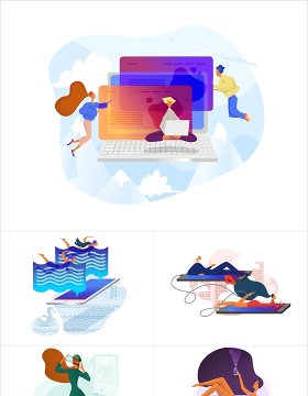 20组商业商务运动健身人物矢量插画素材适用网页手机APP界面设计
