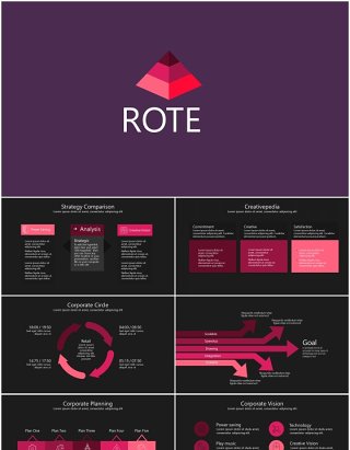 深色商务金字塔箭头流程图信息图表PPT模板素材rote powerpoint template