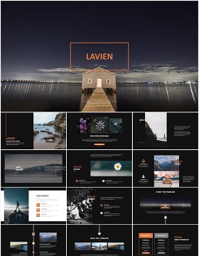 黑色摄影平面作品展示PPT模板Lavien-Clean Minimal Lookbook Powerpoint