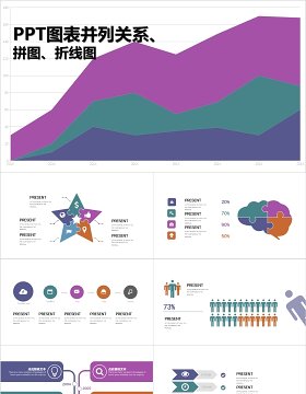 创意拼图折线图并列关系PPT信息图表