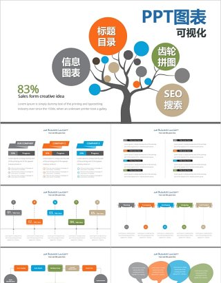 标题目录齿轮拼图SEO搜索可视化PPT信息图表元素