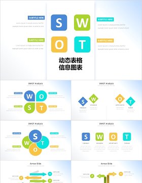 彩色SWOT信息可视化动态表格PPT图表