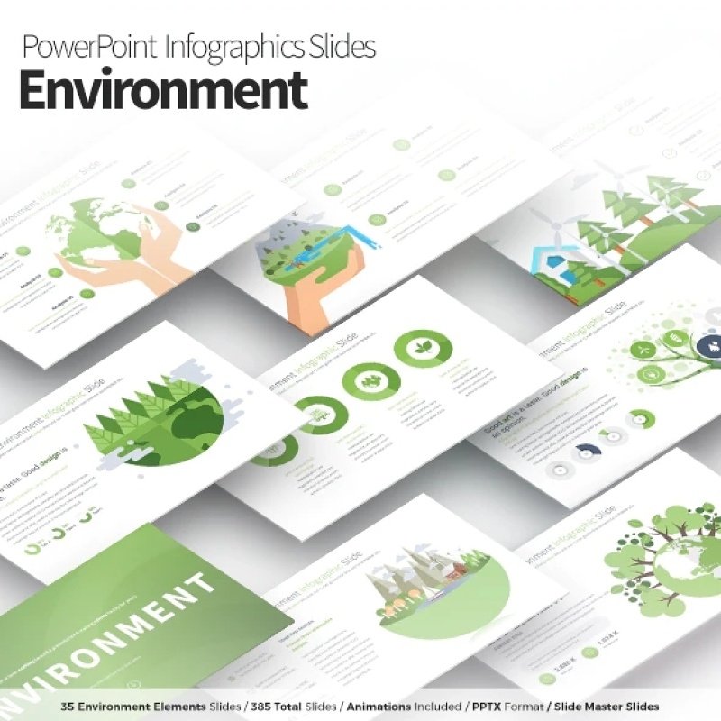 11套色系绿色生态环境PPT信息图形幻灯片演示Environment - PowerPoint Infographics Slides
