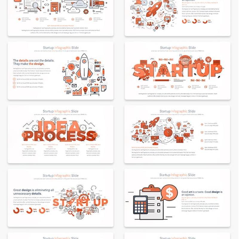 11套色系项目启动PPT信息图形幻灯片Startup - PowerPoint Infographics Slides